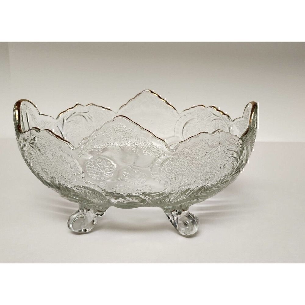 Vintage Lombardi Gold Trim by Jeannette Glass Company 10" 4 Toed Footed Bowl